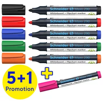 Schneider Maxx 290 Whiteboard ir Flipchart žymeklių rinkinys 6 spalvų 2,0 - 3,0 mm