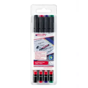 EDDING 142 M OHP Marker Set - Black, Blue, Green, Red - Round Tip - 1 mm