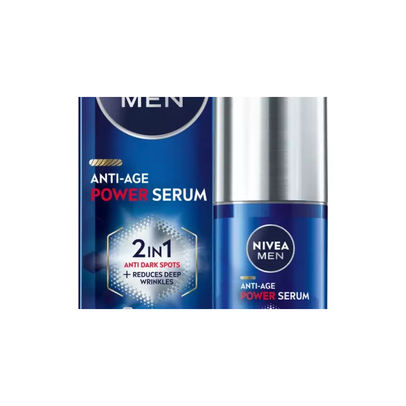 NIVEA Men Anti-Age Power Serum 2in1 intensyvus serumas nuo odos netobulumų, 30 ml