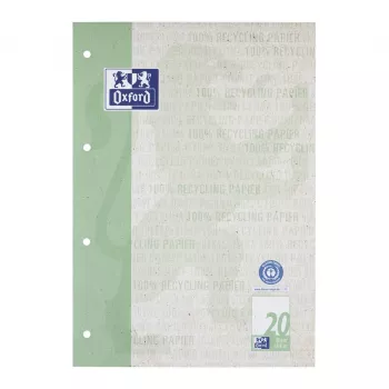 Oxford Schulblock Recycling A4 50 lapų, Lineatur 20, tuščias, klijuotas viršuje, 4 skylės