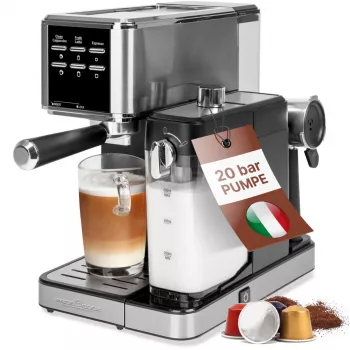 PROFI COOK PC-ES-KA 1266 Espresso aparatas su portafiltriu ir kapsulių sistema, 20 bar, 1450 W, juodas/sidabrinis