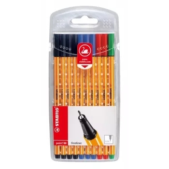 STABILO point 88 Fineliner Pen 0.4 mm - Assorted Colors (Black, Blue, Green, Red) - Blister Pack