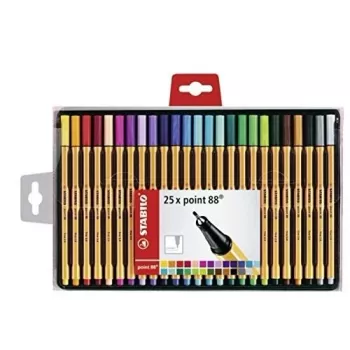 STABILO point 88 Fineliner Pieštukų Rinkinys - 30 Spalvų - 0,4 mm - Metalinis Antgalis - Vandens Pagrindo Rašalas - Šešiakampis Korpusas - Vėdinamas Dangtelis - Kartoninė Dėžutė