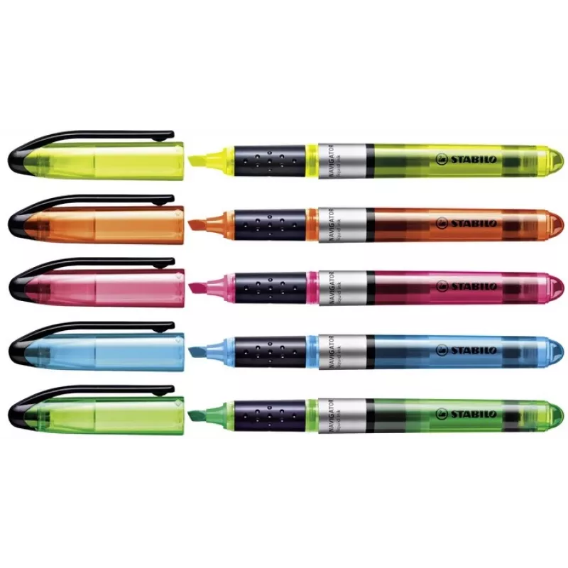 STABILO Navigator Highlighter - 10 Pack - Blue - Chisel Tip - 1 mm / 4 mm Line Width - Water-Based Ink - Plastic