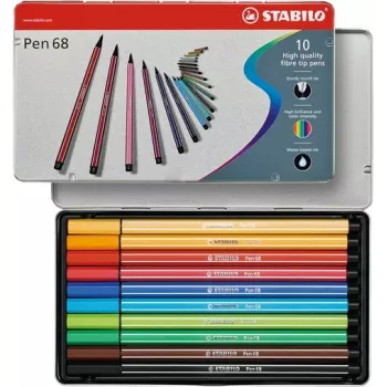 STABILO Pen 68 Flomasteris - 1 mm - 10 įvairių spalvų
