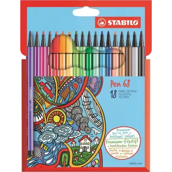STABILO Pen 68 - Fine - 18 spalvų - Asorti - Apvalus antgalis - 1 mm - Asorti
