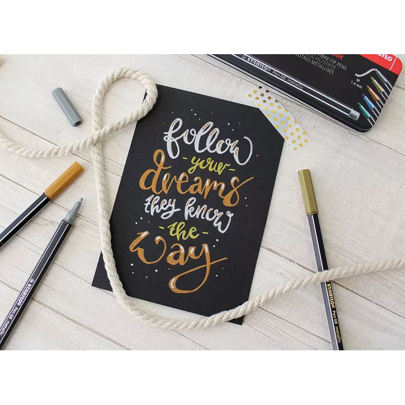 STABILO Pen 68 Metallic Fibre-Tip Pen - Gold - 1 Pen