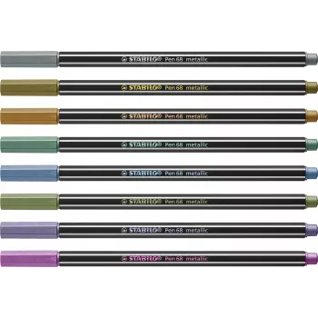 STABILO Pen 68 Metallic Fibre-Tip Pen Set - Medium - 8 Assorted Metallic Colours - Round Tip - 1.4 mm Line Width