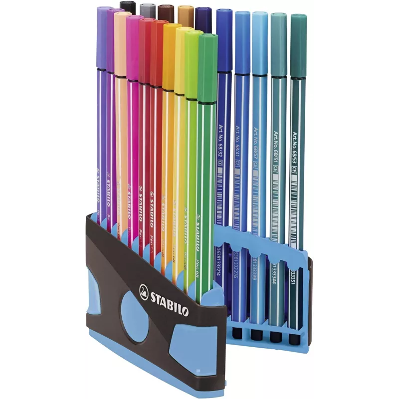STABILO Pen 68 Felt-Tip Pen rinkinys - Vidutinis - 20 spalvų - Įvairios - 1 mm - 24 h Cap-Off - Vandens pagrindo rašalas