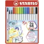 STABILO Pen 68 Brush 15 spalvų – asorti | Vandeniniai rašikliai teptukai