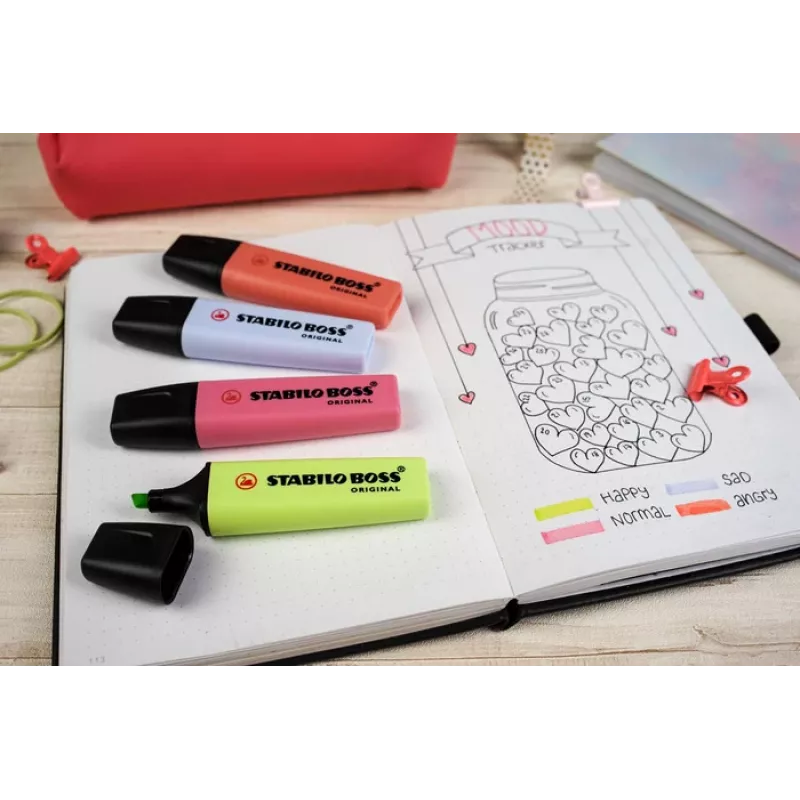 STABILO Boss Original Pastel Highlighter Pen - Coral Red - 1 Piece - Chisel Tip - 2 mm / 5 mm