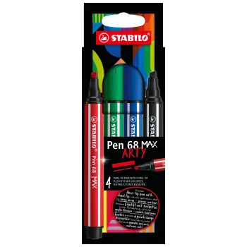 STABILO Pen 68 MAX 4-Pack ARTY Felt-Tip Pen with Chisel Tip