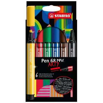 STABILO Pen 68 MAX 6-Pack Arty Edition flomasteriai su kaltiniu antgaliu