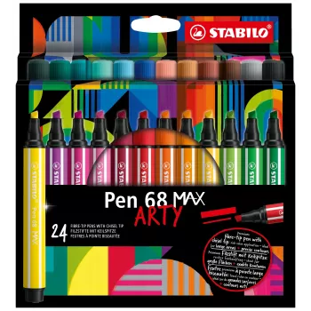 STABILO Pen 68 MAX 24 dalių etui ARTY flomasteriai su kaltiniu antgaliu