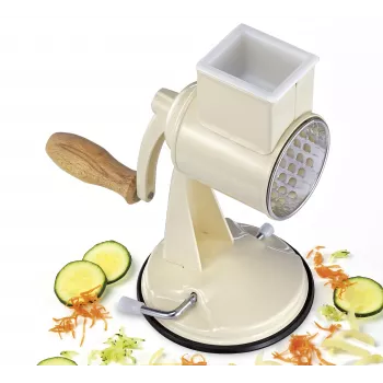 Zassenhaus Drum Grater Classic Cream - Trifazis būgninis tarka su nerūdijančio plieno būgnais, siurbimo pagrindu, ergonomiška rankena