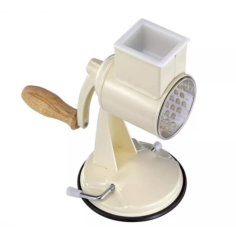 Zassenhaus Drum Grater Classic Cream - Trifazis būgninis tarka su nerūdijančio plieno būgnais, siurbimo pagrindu, ergonomiška rankena