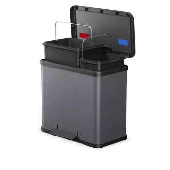 Hailo Öko duo Plus L šiukšlių rūšiavimo sistema, tamsiai pilka matinė, 34 l, 2x17 l, pėdų pedalas, soft-close