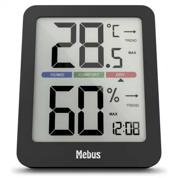 Mebus 11115 Termohigrometras Analoginis Sieninis Patalpų Termometras ir Drėgmės Matuoklis su Komforto Zonos Indikatoriumi – Baltas/Sidabrinis
