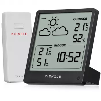 KIENZLE Weather Station Slim (15002) su belaidžiu lauko davikliu, LCD ekranu, orų prognoze, mėnulio faze, žadintuvu