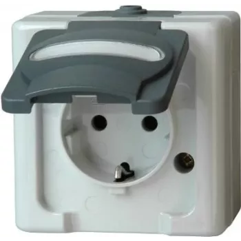 HEINRICH KOPP Kištukinis lizdas Schuko 1-vietis paviršinis drėgmei atsparus IP44 pilkas 16A 250V (103356006)