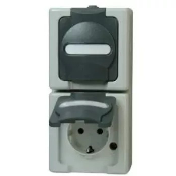 Heinrich Kopp 131456008 Schuko kištukinis lizdas 2-jų vietų vertikalus, montuojamas ant paviršiaus, juodas/pilka, 250V, 16A