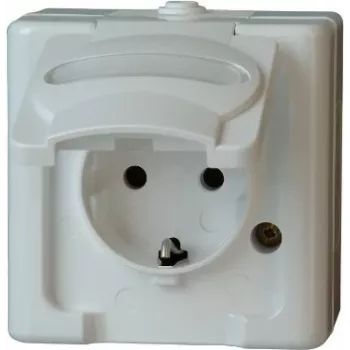 HEINRICH KOPP Schuko kištukinis lizdas 1-vietis, paviršinis, atsparus drėgmei IP44, Arktinė balta, 16A 250V (103302007)
