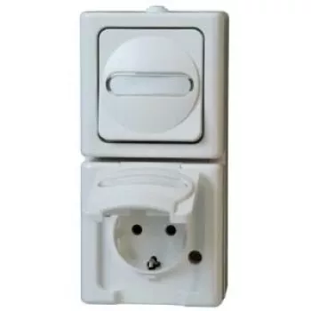HEINRICH KOPP Kombinacija Vertikalus Jungiklis / Schuko Lizdas Paviršinis Montavimas Apsaugotas Nuo Drėgmės IP44 Arktis Arktinė Balta (130802000)