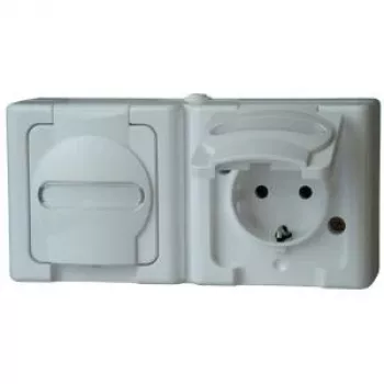 HEINRICH KOPP BLUE ELECTRIC Paviršinio montavimo kombinuotas jungiklis ir Schuko kištukinis lizdas, IP44, Arktinė balta, 250V, 16A (131202003)
