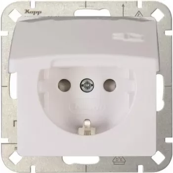 Heinrich Kopp HK05 Schuko lizdas su sustiprinta apsauga nuo prisilietimo, gryna balta (RAL 9010), įmontuojamas, 16A 250V
