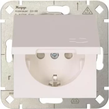 HEINRICH KOPP HK 07 1 lizdo Schuko elektros lizdas su atlenkiamu dangteliu, grynai baltas, įleidžiamas, IP44, 250V/16A, 940129002
