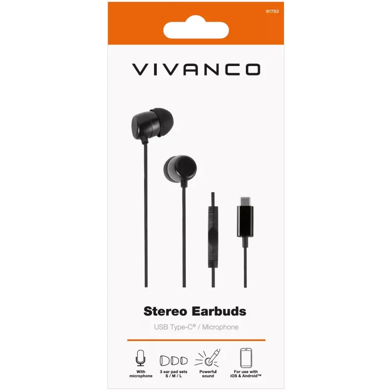 Vivanco Stereo USB-C In-Ear Ausinės, Juodos (61752)