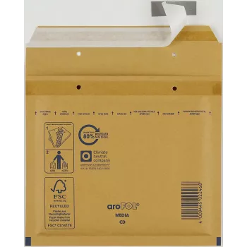 Vereinigte Papierwarenfabriken 100 aroFOL CLASSIC Padded Bubble Mailers, Size 11 (A1), 165x100 mm, Brown/Kraft