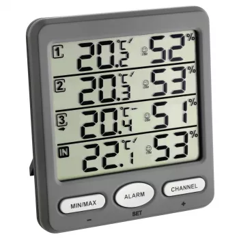 TFA Dostmann Klima Monitor belaidis termo-higrometras vidaus ir lauko temperatūrai bei drėgmei, pilkas