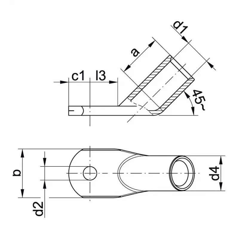 Klauke 47R1245 Vamzdinis Kabelio Antgalis 45° 70mm² M12 E-Cu Galvaniškai Alavuotas