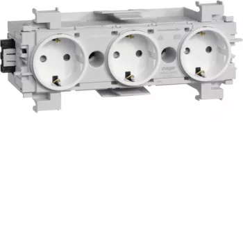 HAGER GS30019016 3 jungčių kištukinis lizdas, balta spalva, greito jungimo gnybtai