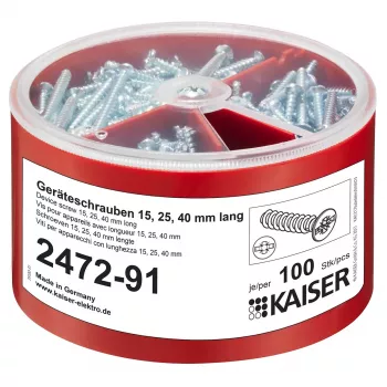 Kaiser Elektro 2472-91 Įtaisų varžtų rinkinys dėžutėje 100 vnt kiekvieno dydžio 3.2x15/25/40 mm