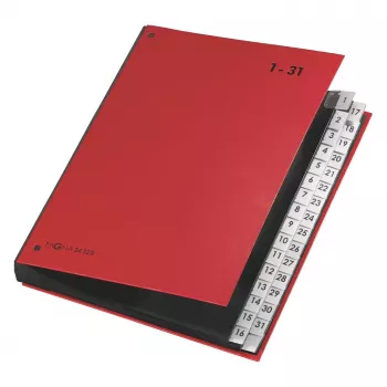 PAGNA stalinis organizatorius 32 skyriai - A4 - kartonas - raudona - portretinė orientacija - 340 mm - 40 mm
