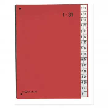 PAGNA stalinis organizatorius 32 skyriai - A4 - kartonas - raudona - portretinė orientacija - 340 mm - 40 mm