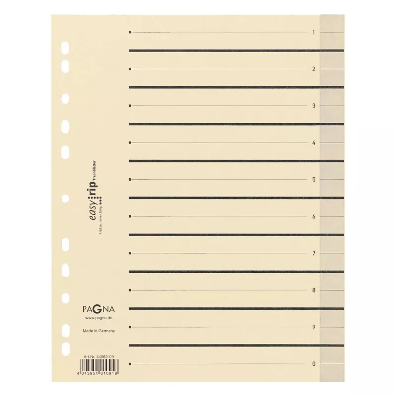 PAGNA A4 kartoniniai skirtukai 100 vnt. 180 g/m², smėlio spalvos, nepramušti 44063-09