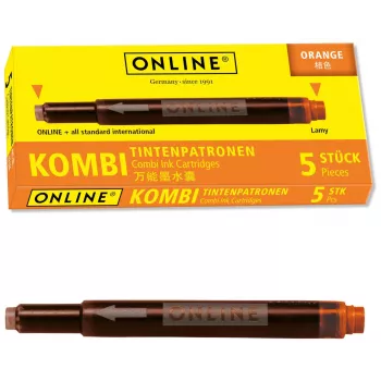 ONLINE 17174/12 rašalinės kasetės plunksniniams rašikliams oranžinė 5 vnt.