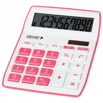 Genie Genius 840 stalinis skaičiuotuvas - 10 skaitmenų - 1 eilutė - baterija/saulė - rožinė/balta