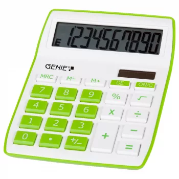 Genie 840 G stalinis skaičiuotuvas - 10 skaitmenų - pakreipiamas ekranas - saulės ir baterija - žalia/balta