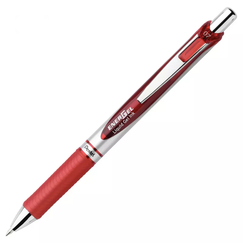 Pentel EnerGel Retractable Gel Pen - Black - Blue - Green - Red - Multicolour - Silver - Plastic - Rubber - Bold - Round