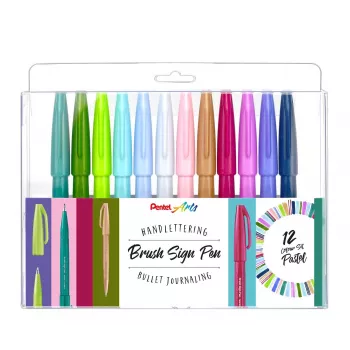 Pentel Brush Sign Pen Artist 12 Pastel Brush Pen Set SES15C-12