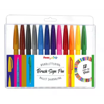 Pentel 12 SES15-12 Brush Pen rinkinys, įvairių spalvų