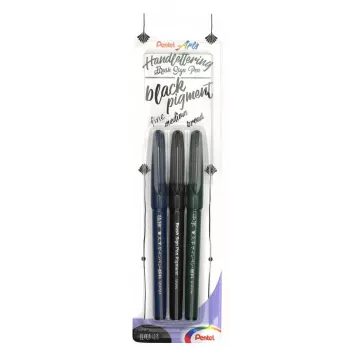 Pentel Arts Sign Pen Brush Calligraphy Pen Set Black 3-Pack