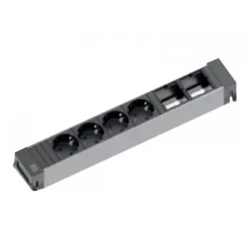 Bachmann Power Frame ALU 916.1110 6-ių lizdų stalinis maitinimo blokas su 4x E tipo kištukiniais lizdais ir 2x RJ45 Cat.6