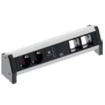 Bachmann DESK 1 Stalo jungčių skydelis, aliuminis, juodas, 2 AC lizdai, 230 V, 16 A, USB įkrovimas
