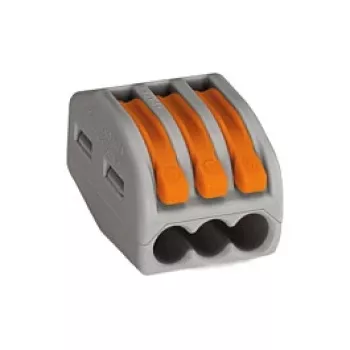 WAGO 222-413 3-Conductor Lever-Operated Splicing Connector, 32 A, 400 V, Gray/Orange