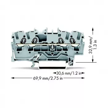 WAGO 2002-1401 Perėjimo gnybtų blokas, 4 laidininkai, 2,5 mm², Push-in CAGE CLAMP, 800 V, pilkas